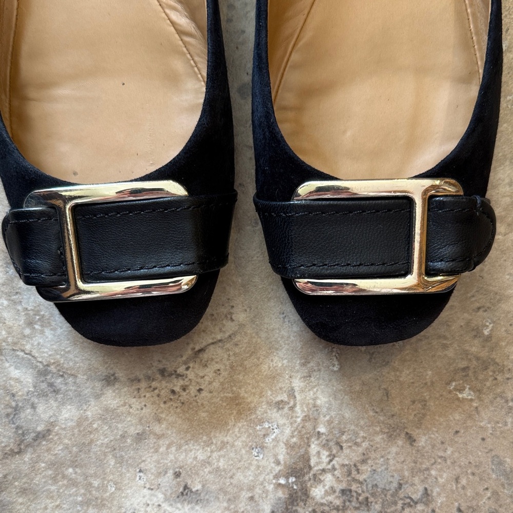 Nine West Black Suede Flats with Gold Buckle - Picture 5 of 7